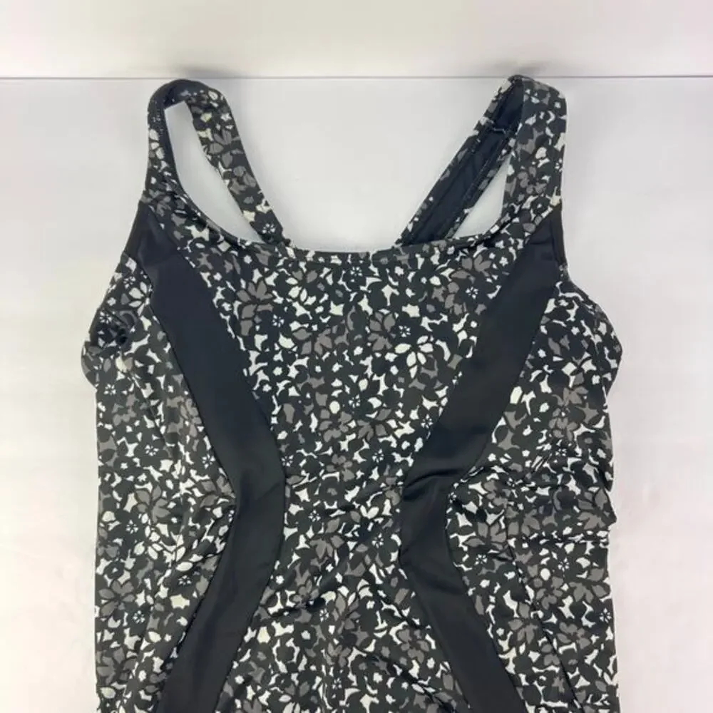 LANDS END 10 D Black Gray Slimming Scoop Neck Padded Women's‎ One Piece Swimsuit